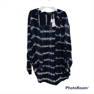 NAVY TIE DYE BUTTON UP